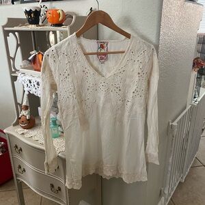 Johnny Was Cream Embroidered Blouse